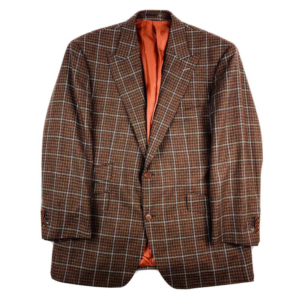 G Harvell Brown Amber Windowpane Checked Wool Blazer Size Mens 43R Mint